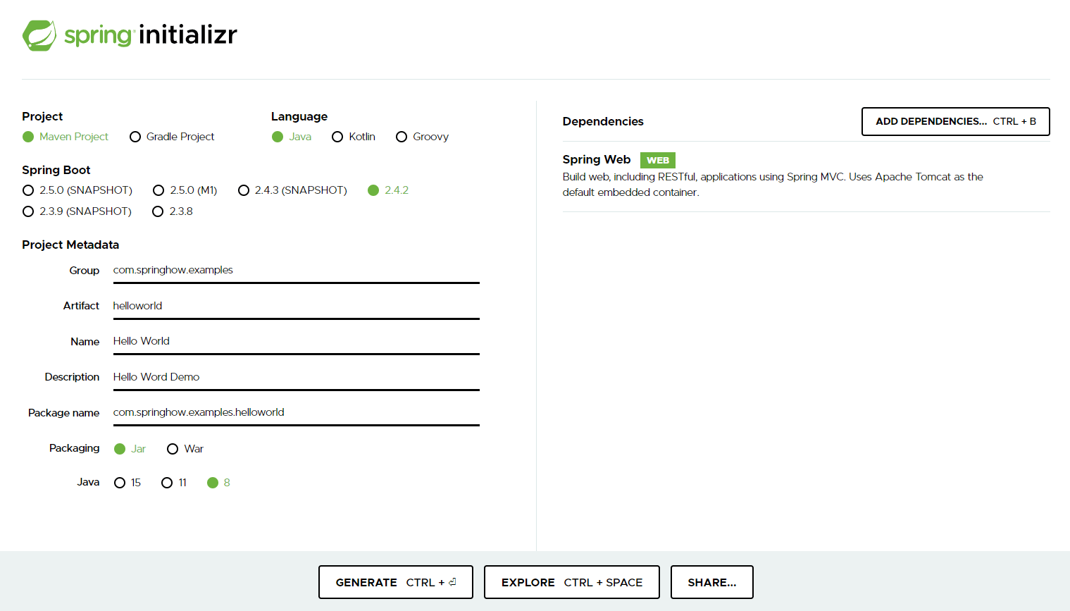 Spring web maven. Spring initializer. SPRINGBOOT Project.