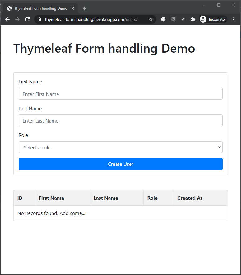 demo of thymeleaf form handling